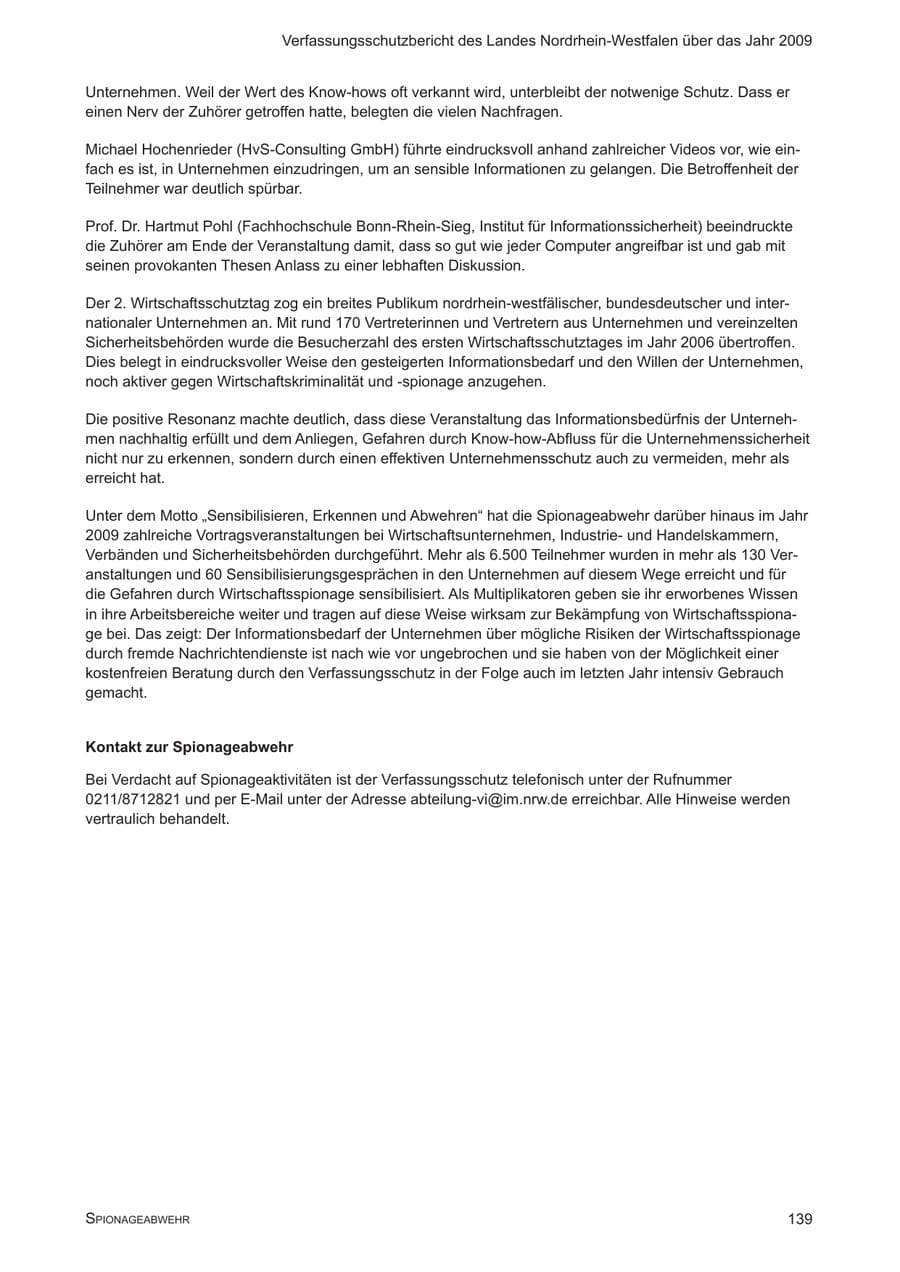 Seite 140 des Verfassungsschutzbericht 2009 Nordrhein-Westfalen