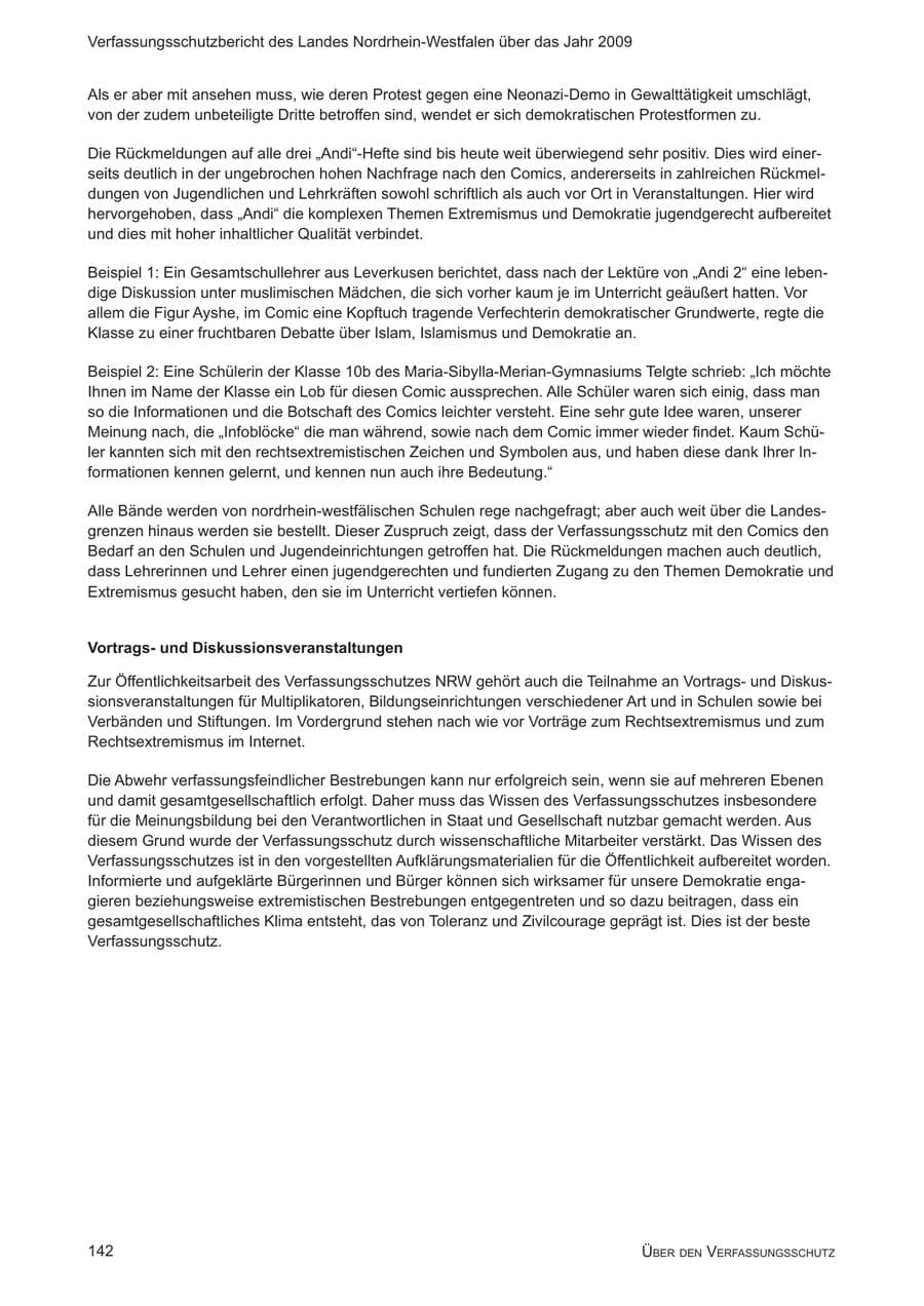 Seite 143 des Verfassungsschutzbericht 2009 Nordrhein-Westfalen