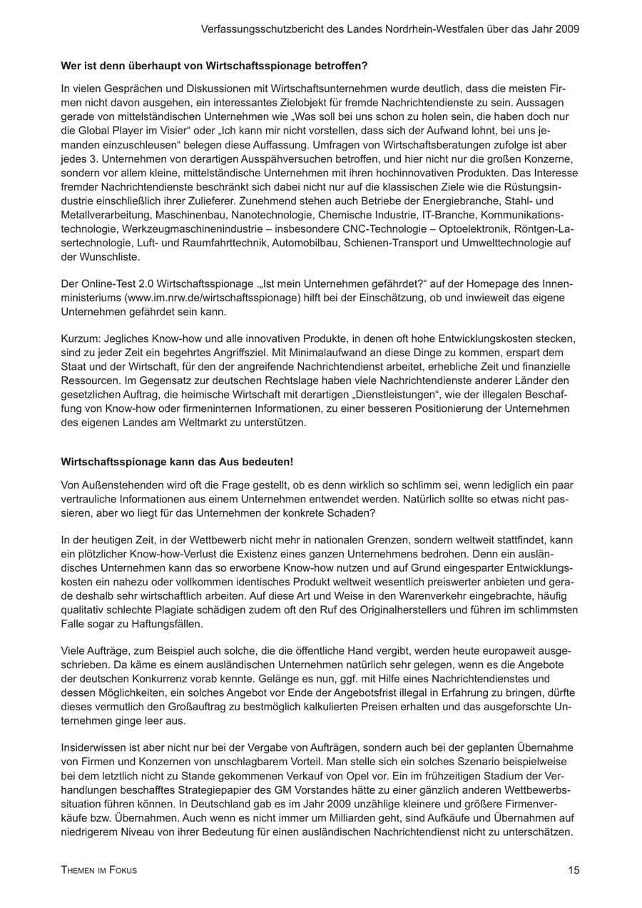 Seite 16 des Verfassungsschutzbericht 2009 Nordrhein-Westfalen