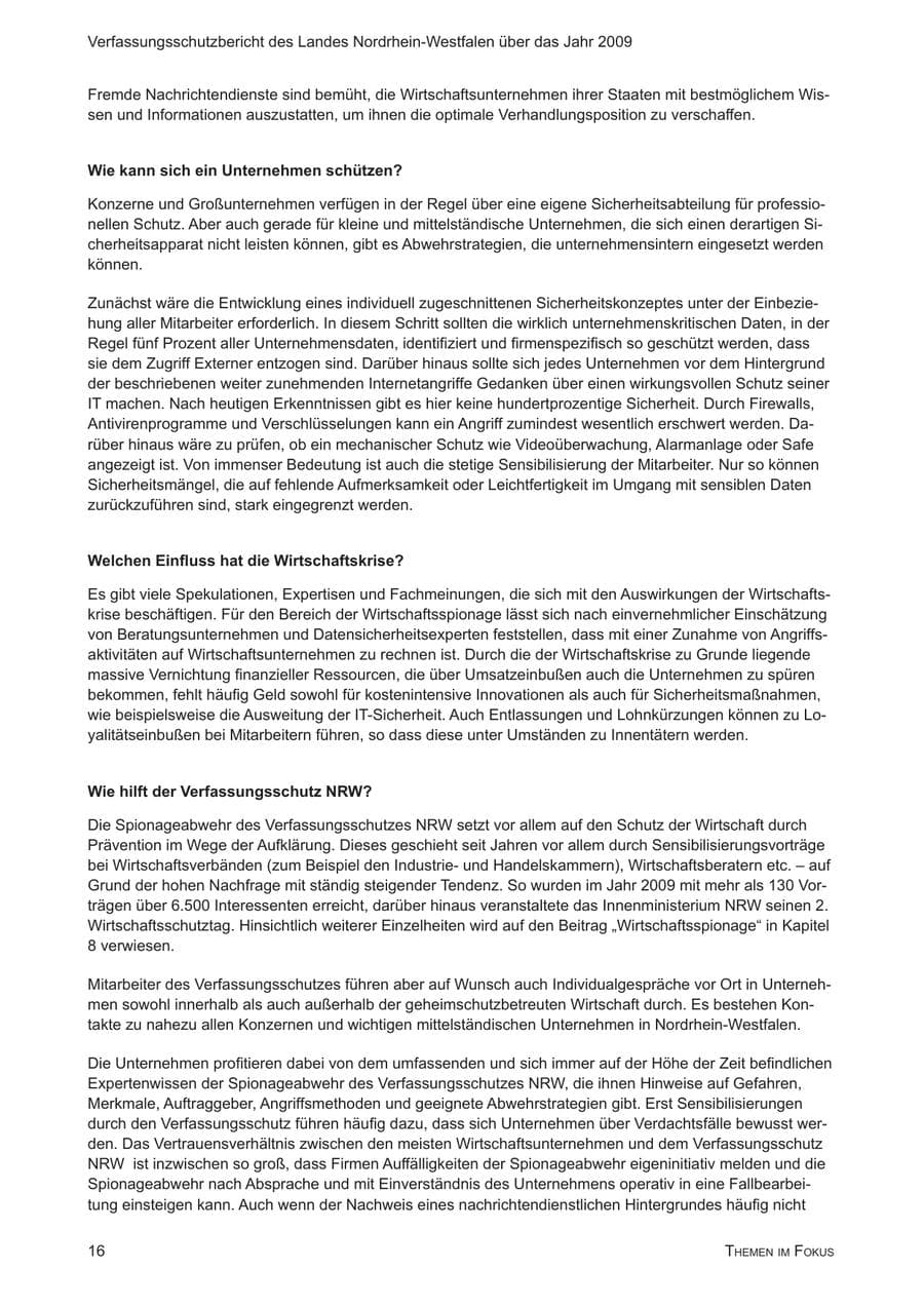 Seite 17 des Verfassungsschutzbericht 2009 Nordrhein-Westfalen