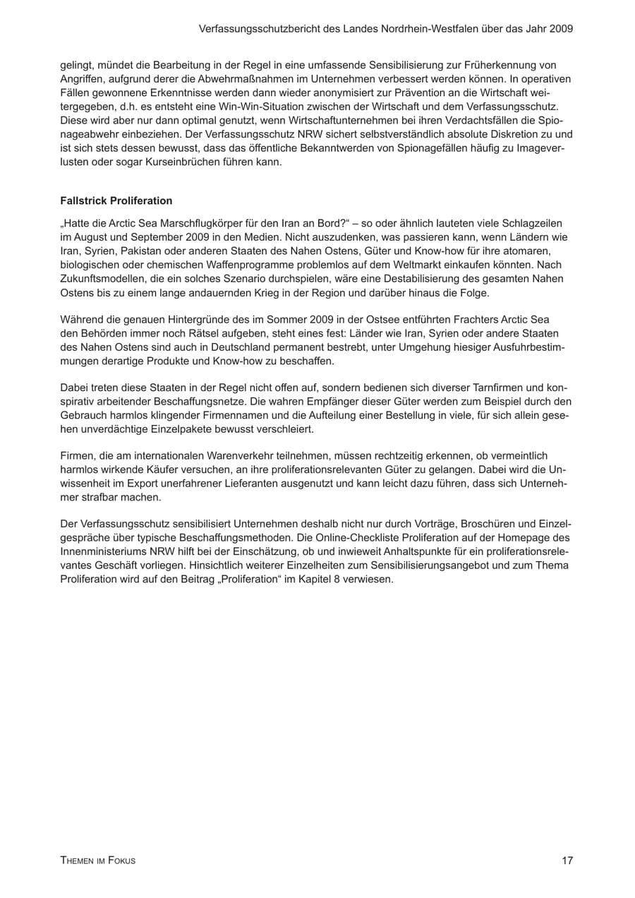 Seite 18 des Verfassungsschutzbericht 2009 Nordrhein-Westfalen