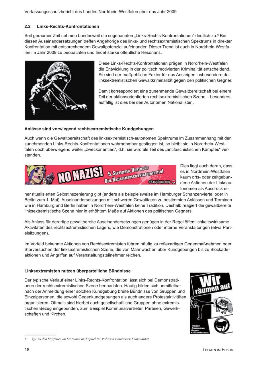 Seite 19 des Verfassungsschutzbericht 2009 Nordrhein-Westfalen
