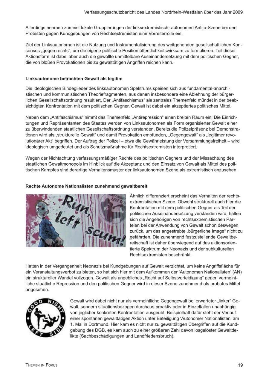 Seite 20 des Verfassungsschutzbericht 2009 Nordrhein-Westfalen
