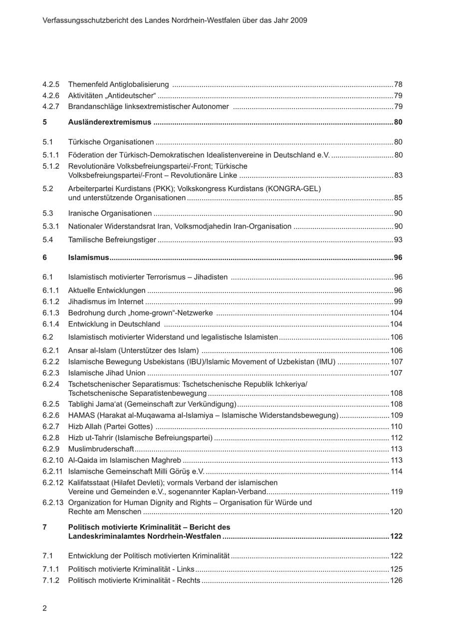 Seite 3 des Verfassungsschutzbericht 2009 Nordrhein-Westfalen