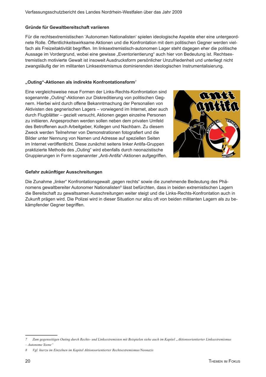 Seite 21 des Verfassungsschutzbericht 2009 Nordrhein-Westfalen