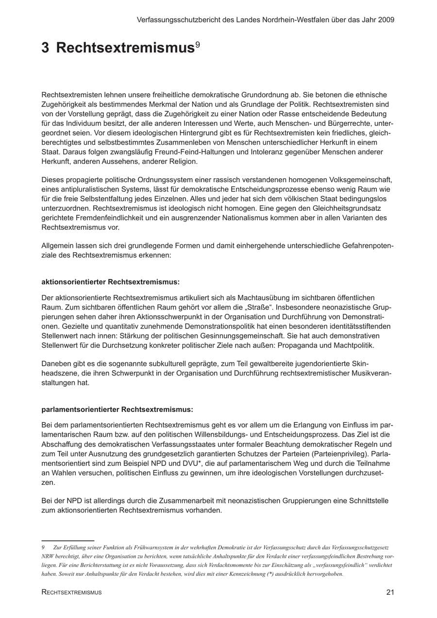 Seite 22 des Verfassungsschutzbericht 2009 Nordrhein-Westfalen