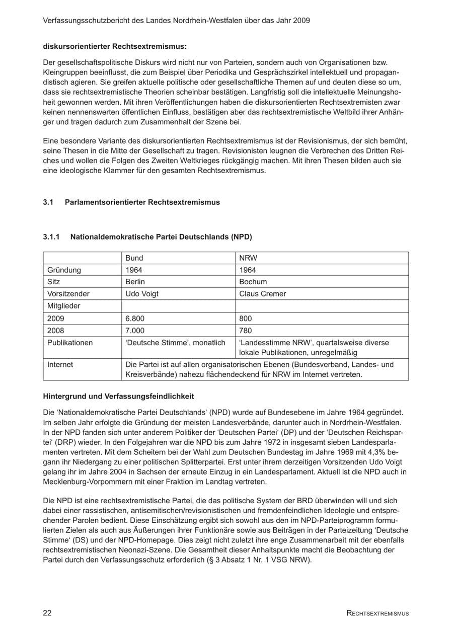 Seite 23 des Verfassungsschutzbericht 2009 Nordrhein-Westfalen