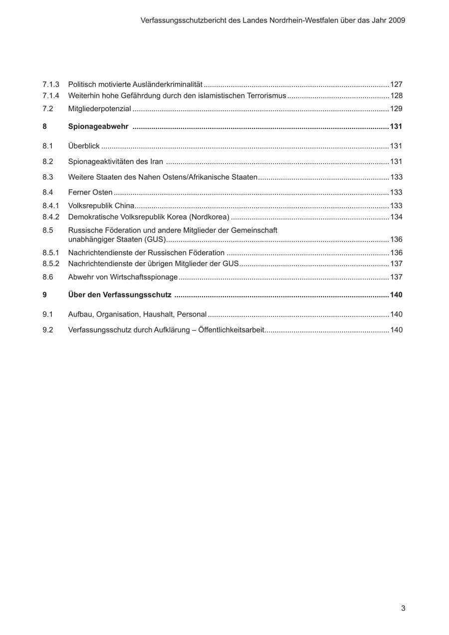 Seite 4 des Verfassungsschutzbericht 2009 Nordrhein-Westfalen