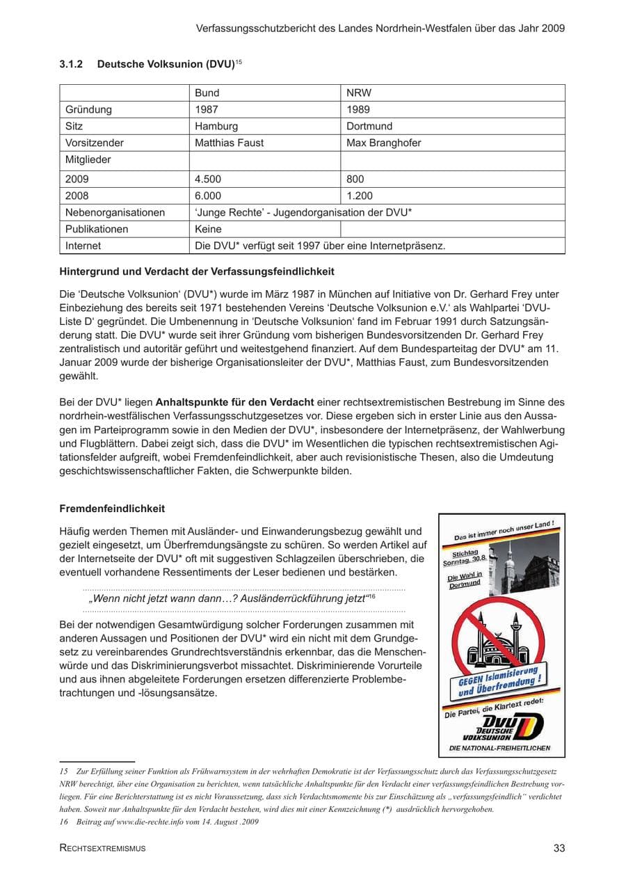 Seite 34 des Verfassungsschutzbericht 2009 Nordrhein-Westfalen