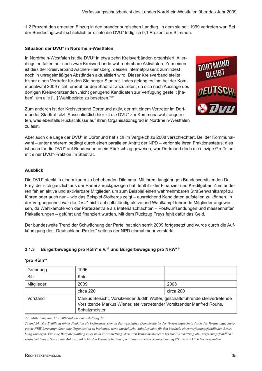 Seite 36 des Verfassungsschutzbericht 2009 Nordrhein-Westfalen