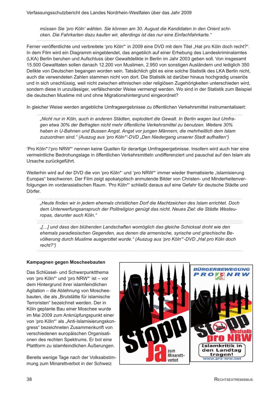 Seite 39 des Verfassungsschutzbericht 2009 Nordrhein-Westfalen