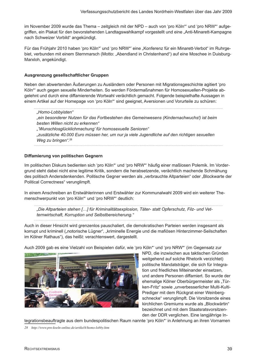 Seite 40 des Verfassungsschutzbericht 2009 Nordrhein-Westfalen