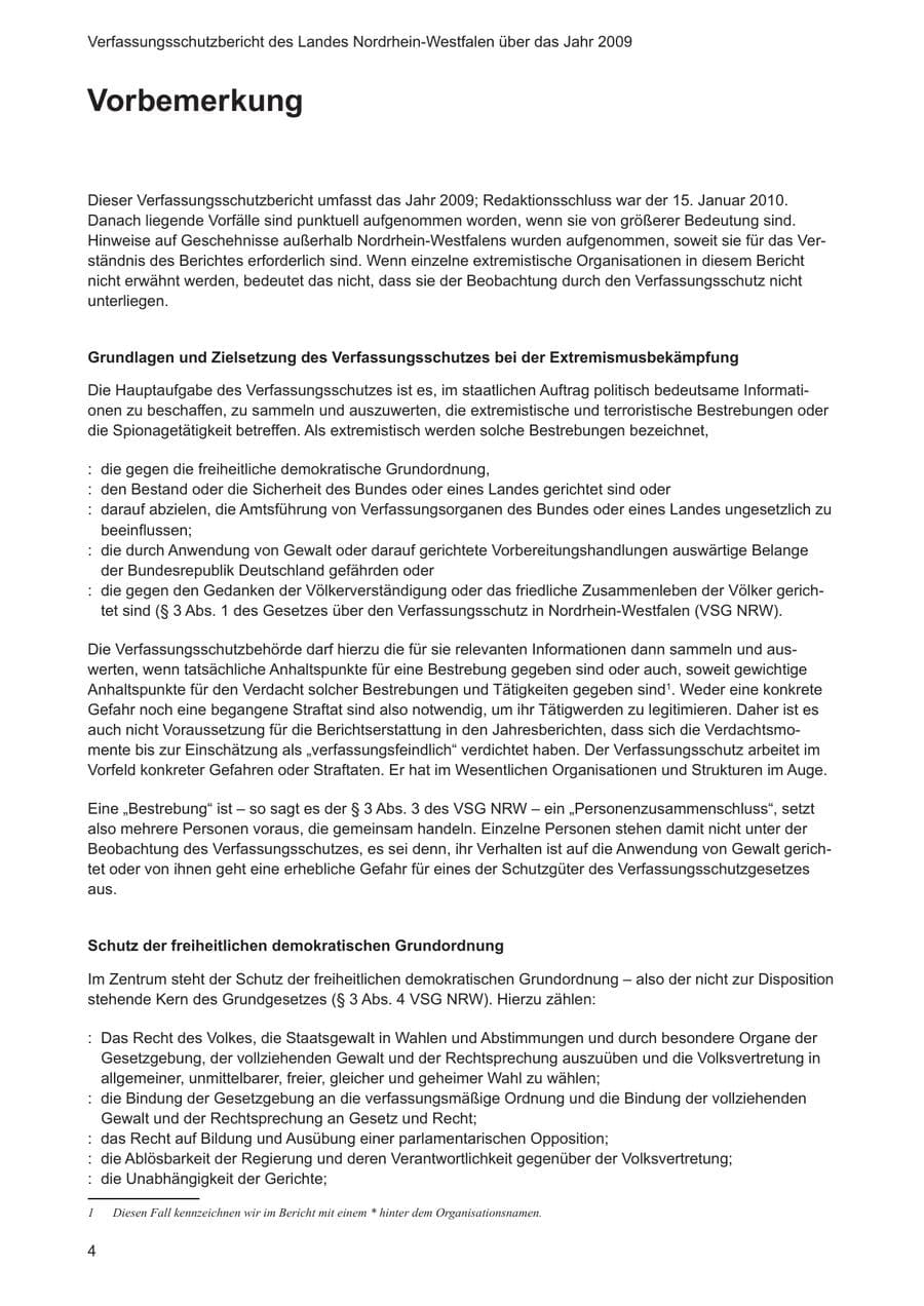 Seite 5 des Verfassungsschutzbericht 2009 Nordrhein-Westfalen