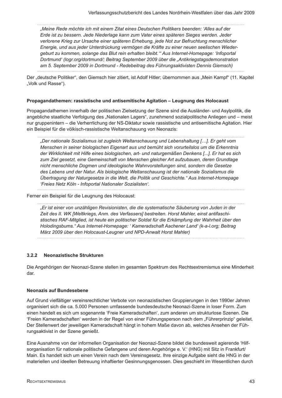 Seite 44 des Verfassungsschutzbericht 2009 Nordrhein-Westfalen