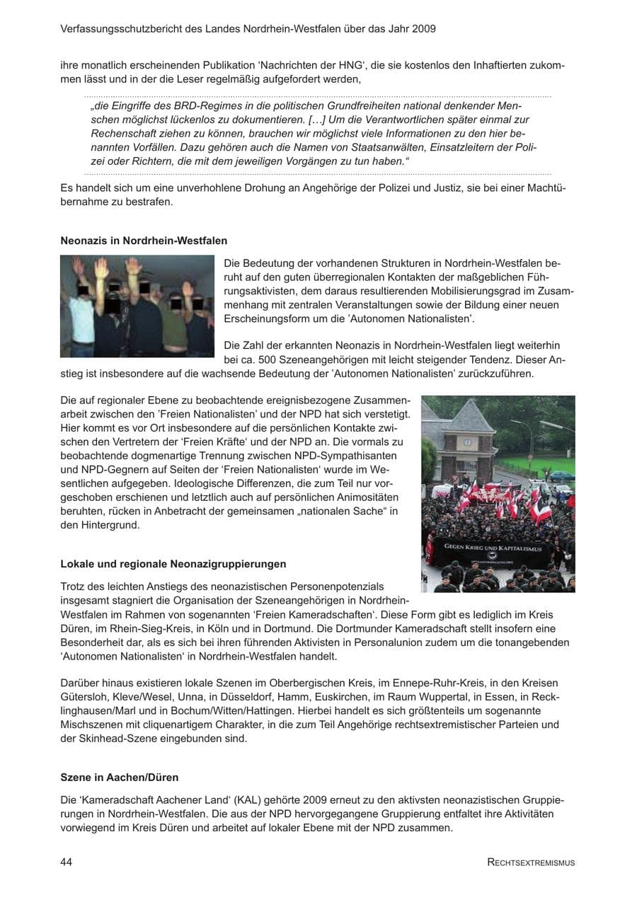Seite 45 des Verfassungsschutzbericht 2009 Nordrhein-Westfalen