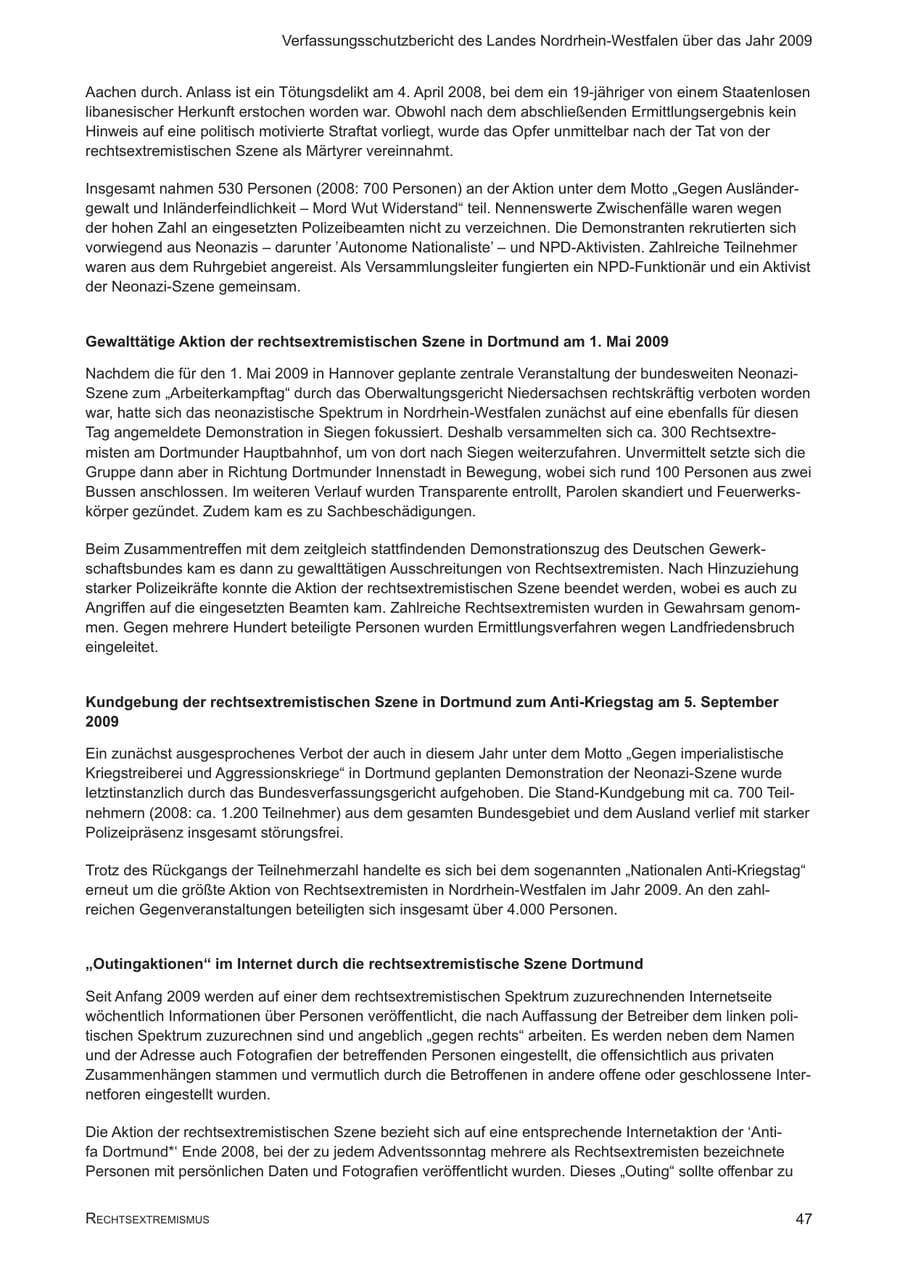 Seite 48 des Verfassungsschutzbericht 2009 Nordrhein-Westfalen