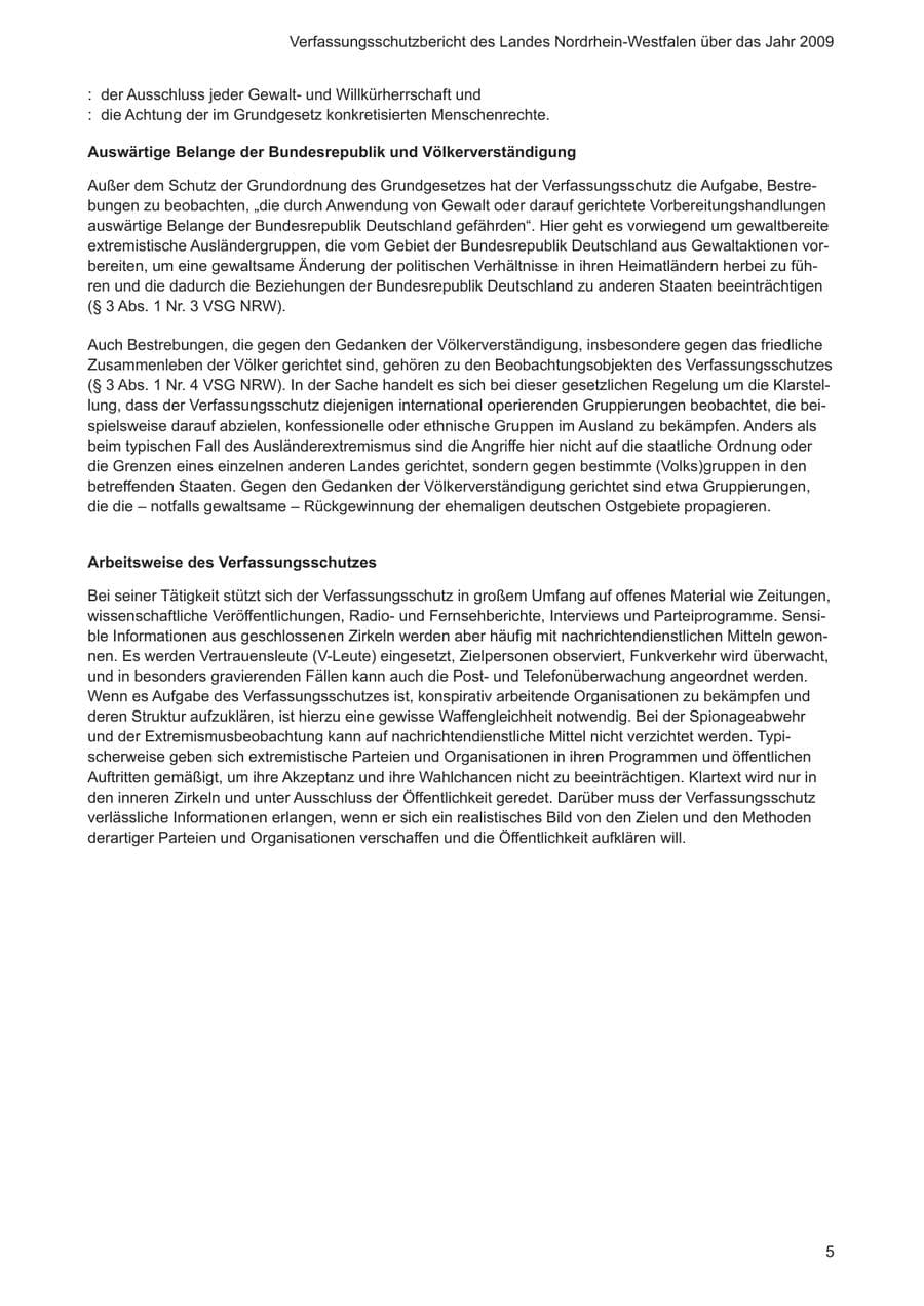 Seite 6 des Verfassungsschutzbericht 2009 Nordrhein-Westfalen