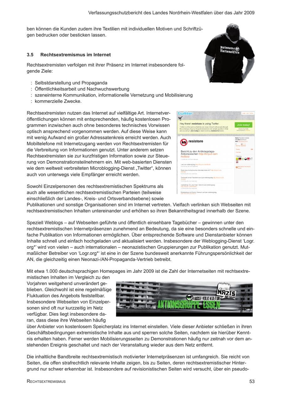 Seite 54 des Verfassungsschutzbericht 2009 Nordrhein-Westfalen