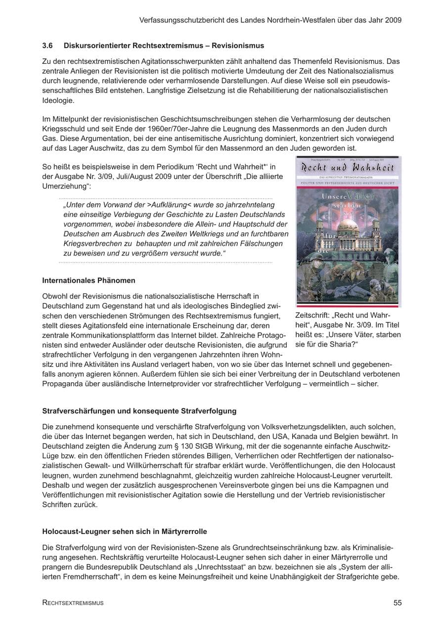Seite 56 des Verfassungsschutzbericht 2009 Nordrhein-Westfalen