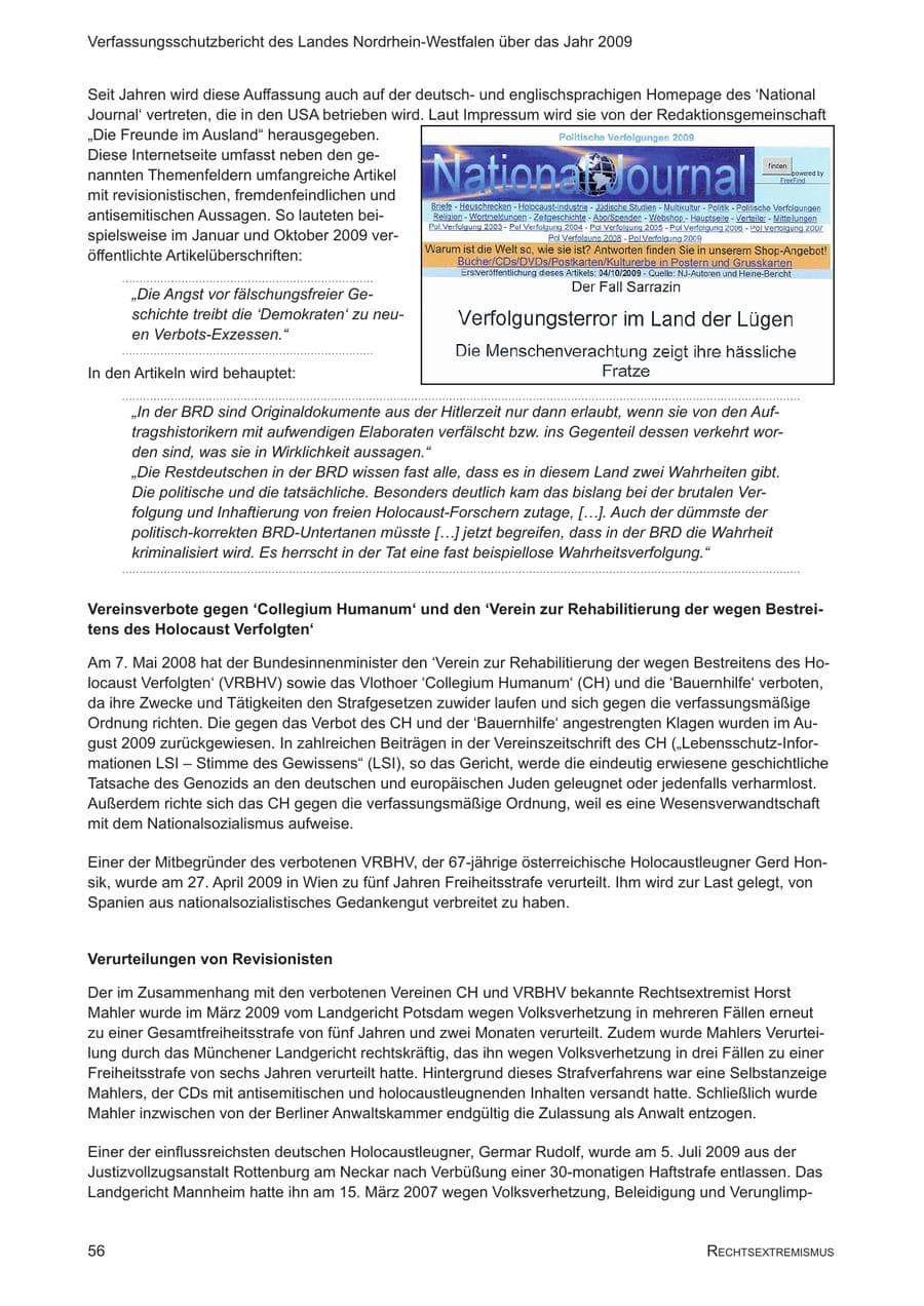 Seite 57 des Verfassungsschutzbericht 2009 Nordrhein-Westfalen