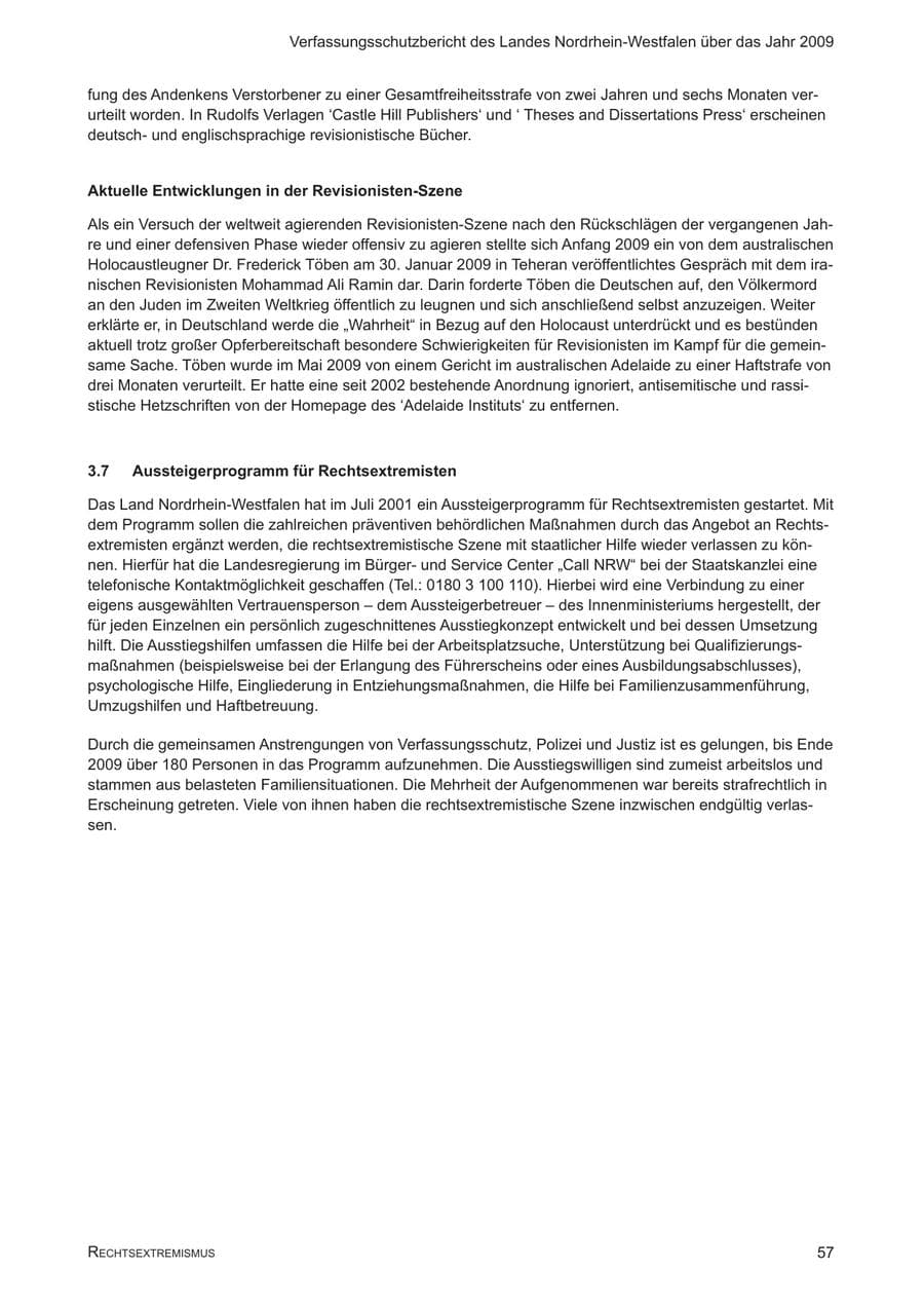 Seite 58 des Verfassungsschutzbericht 2009 Nordrhein-Westfalen