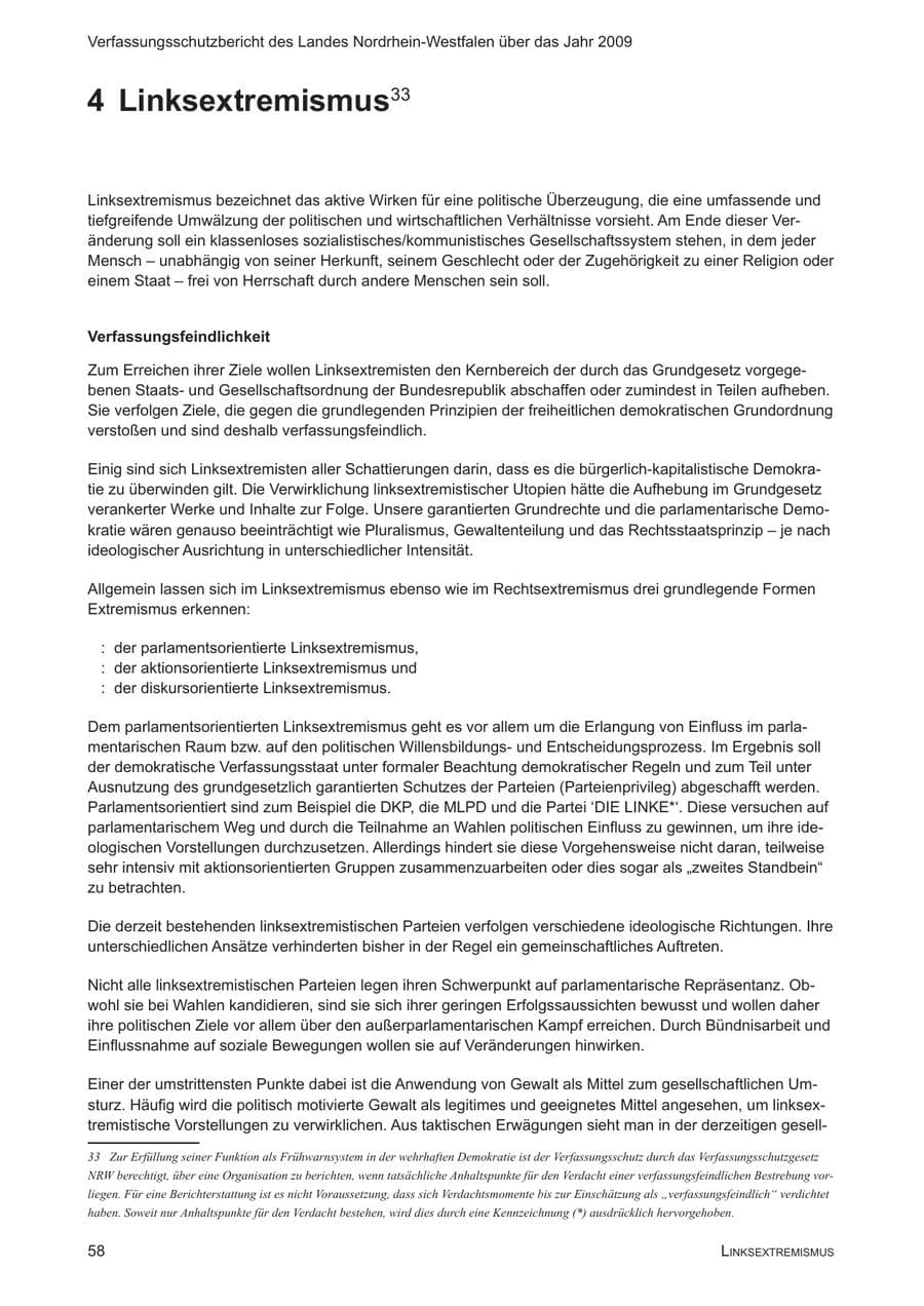 Seite 59 des Verfassungsschutzbericht 2009 Nordrhein-Westfalen