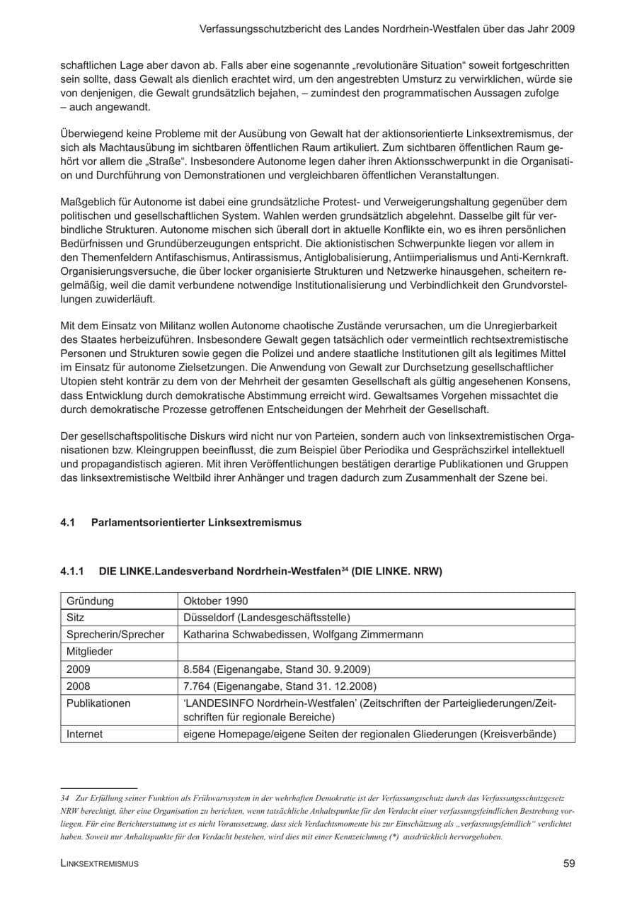 Seite 60 des Verfassungsschutzbericht 2009 Nordrhein-Westfalen