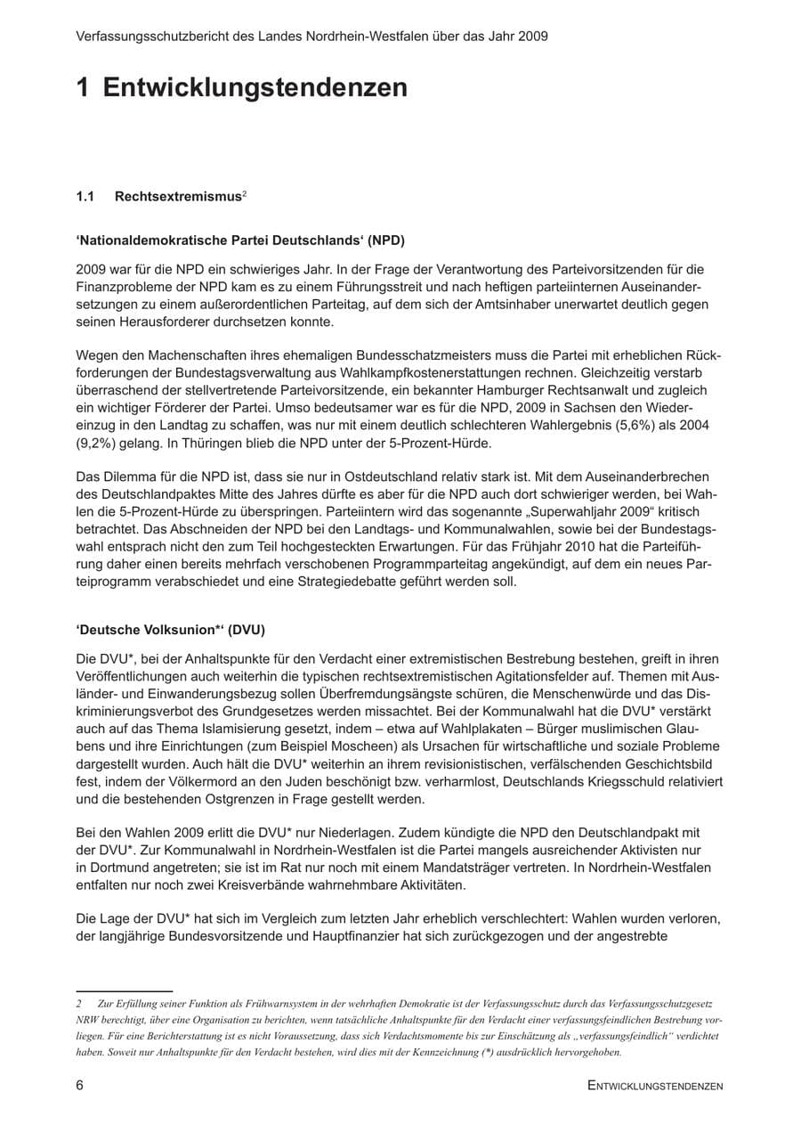Seite 7 des Verfassungsschutzbericht 2009 Nordrhein-Westfalen