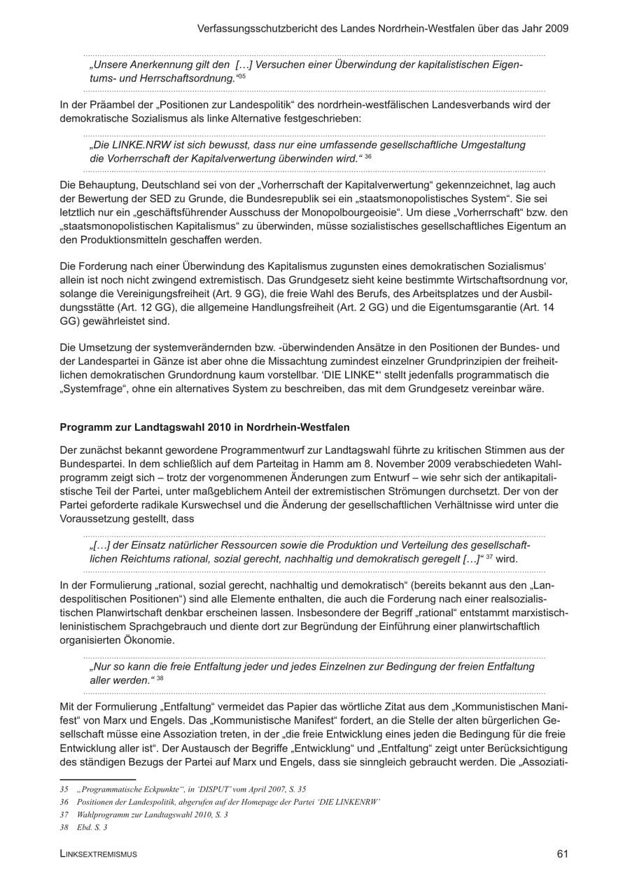 Seite 62 des Verfassungsschutzbericht 2009 Nordrhein-Westfalen
