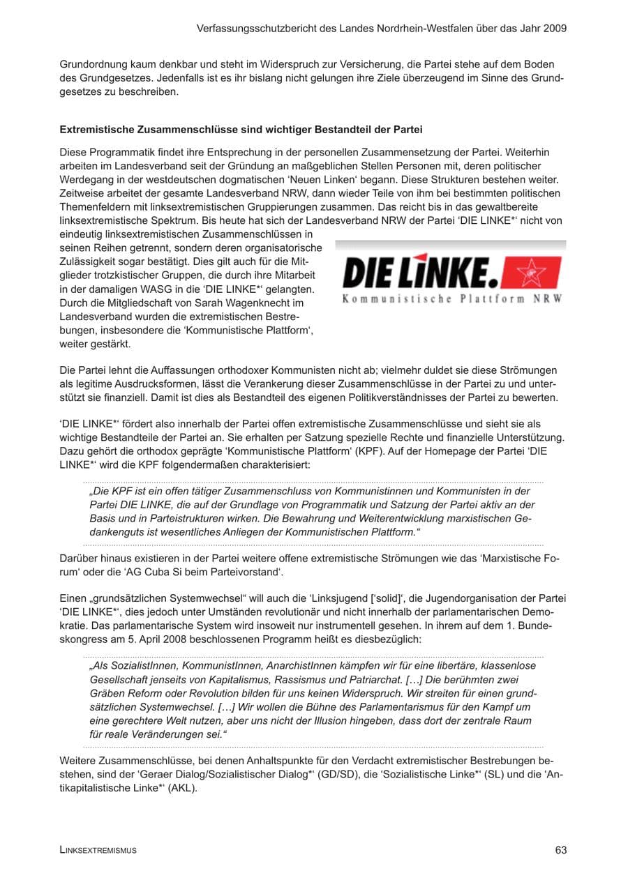 Seite 64 des Verfassungsschutzbericht 2009 Nordrhein-Westfalen