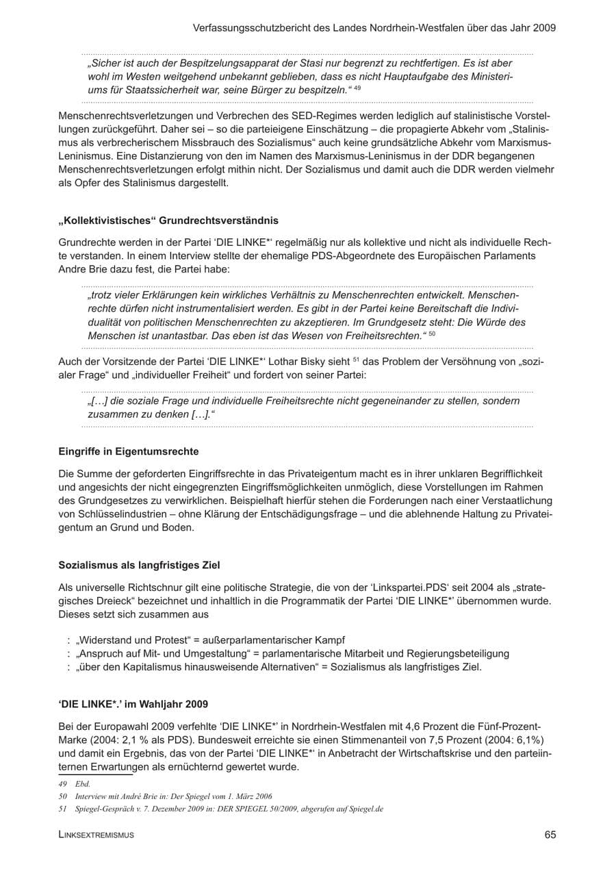 Seite 66 des Verfassungsschutzbericht 2009 Nordrhein-Westfalen