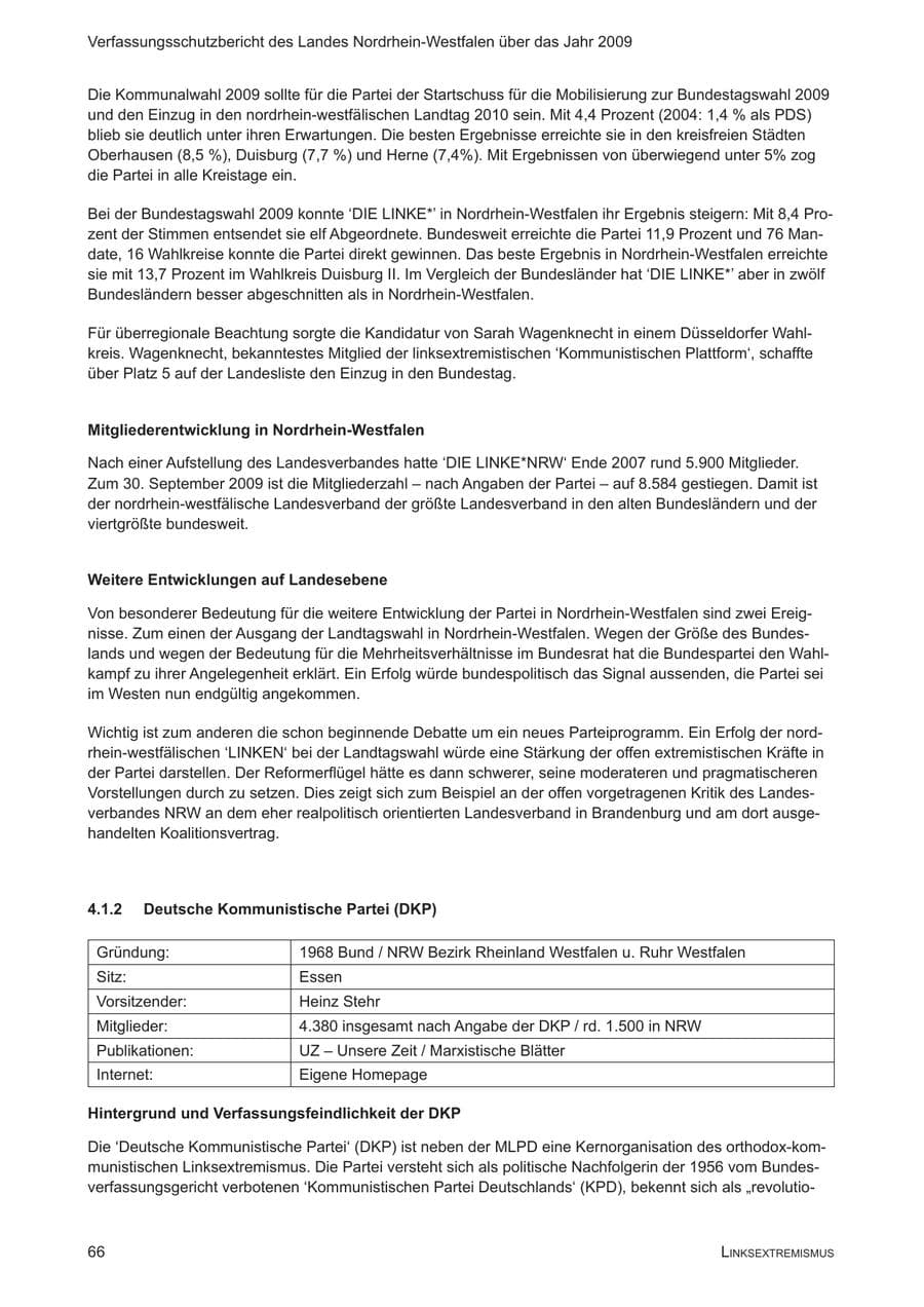 Seite 67 des Verfassungsschutzbericht 2009 Nordrhein-Westfalen