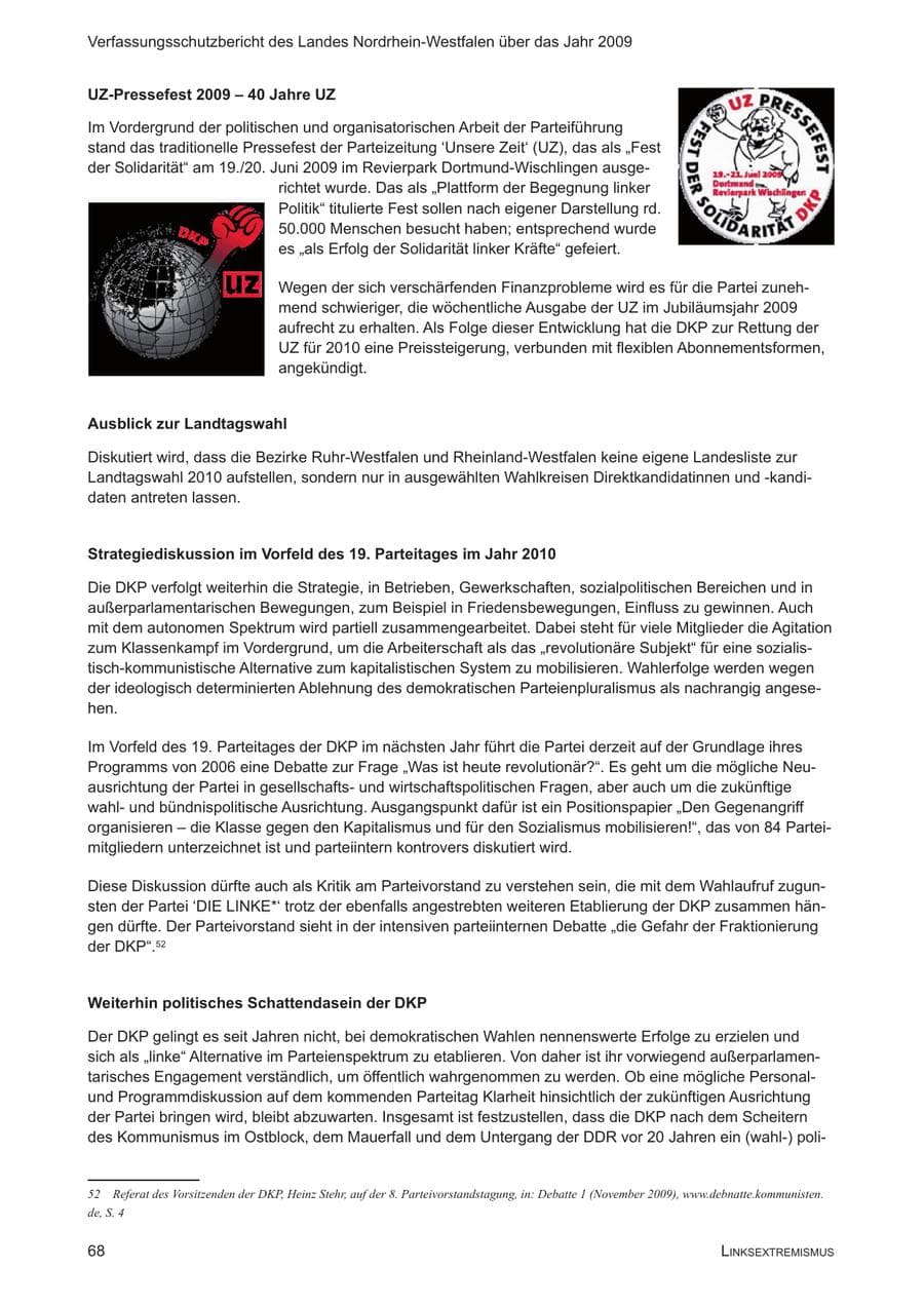 Seite 69 des Verfassungsschutzbericht 2009 Nordrhein-Westfalen