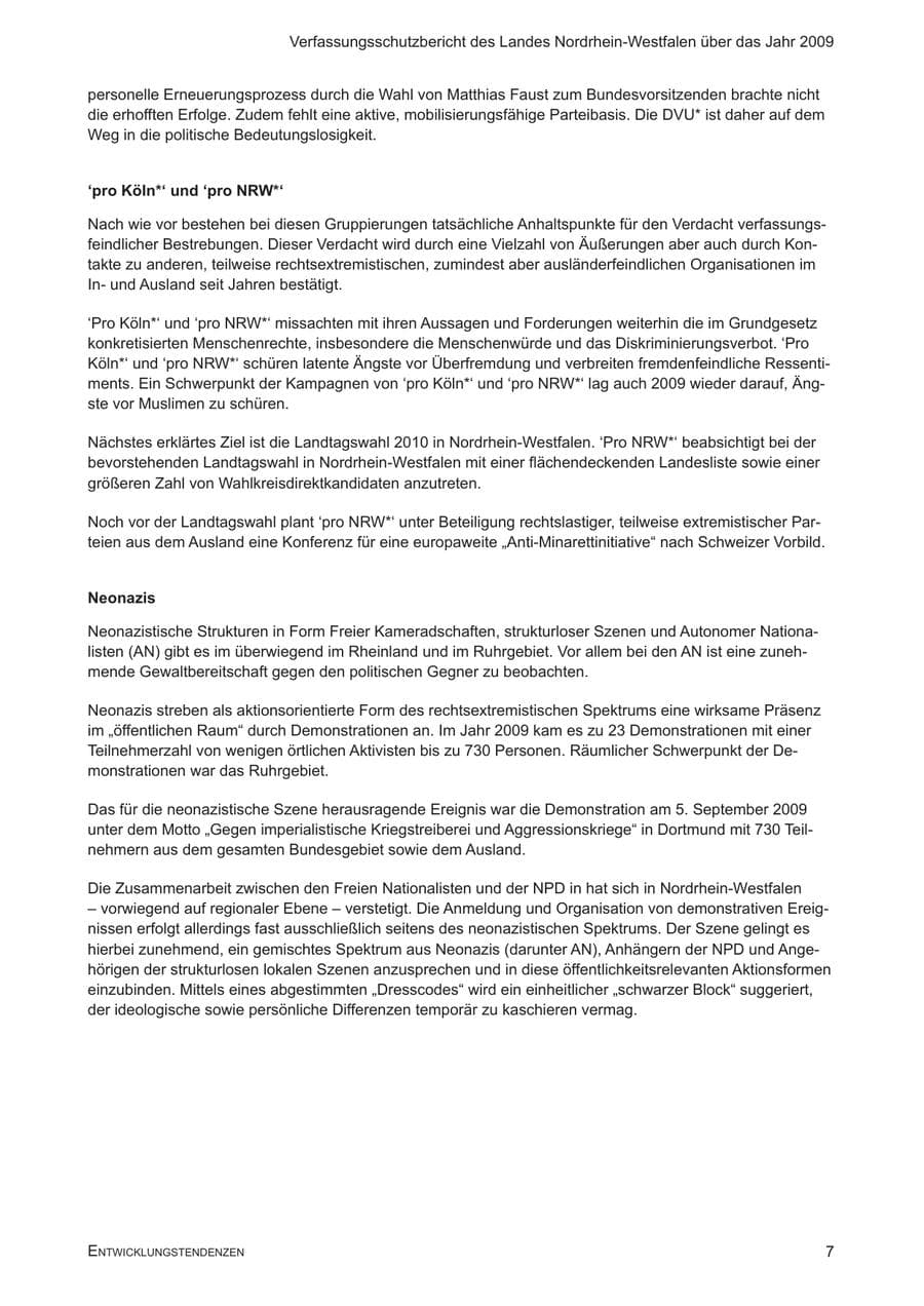 Seite 8 des Verfassungsschutzbericht 2009 Nordrhein-Westfalen