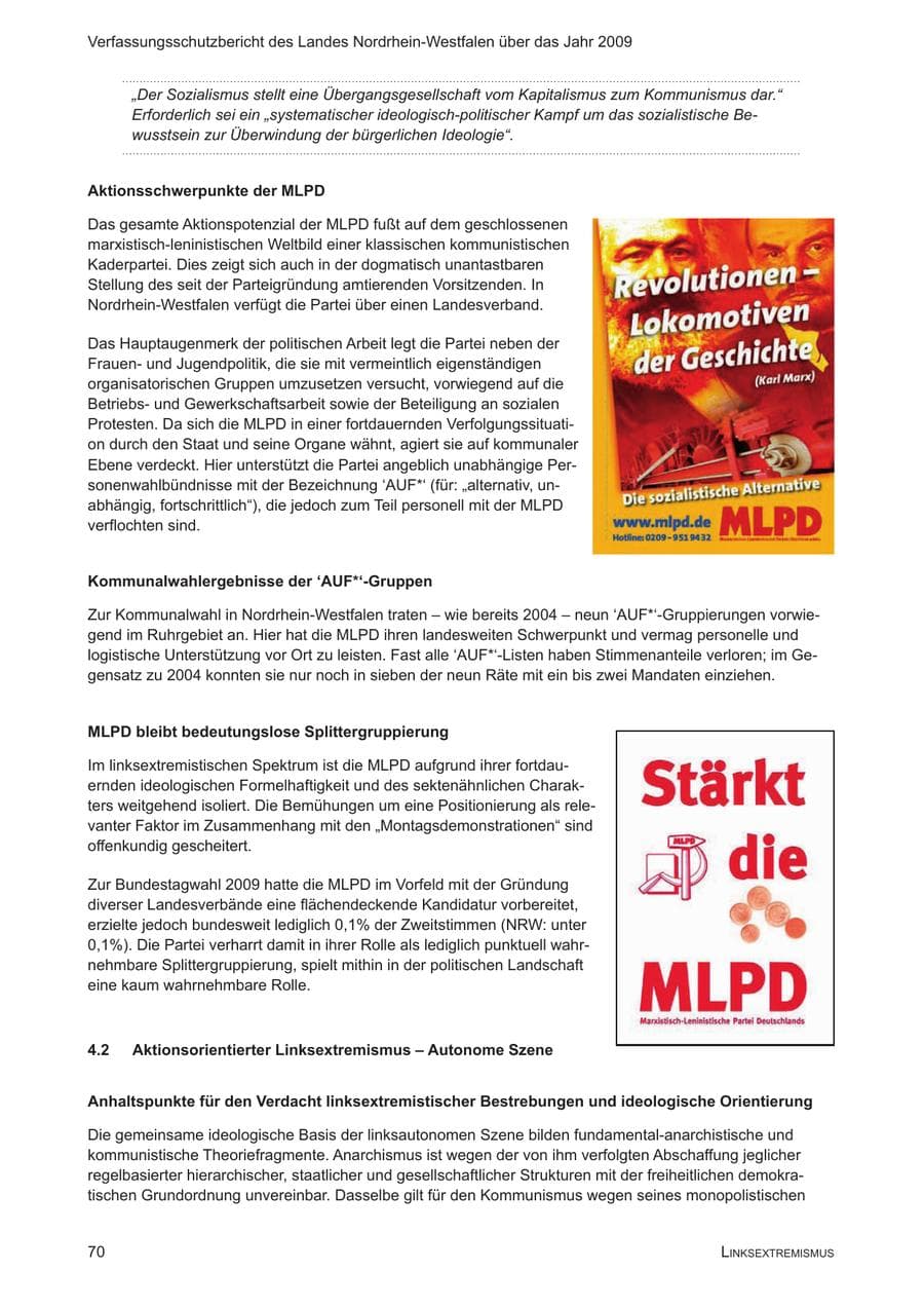 Seite 71 des Verfassungsschutzbericht 2009 Nordrhein-Westfalen