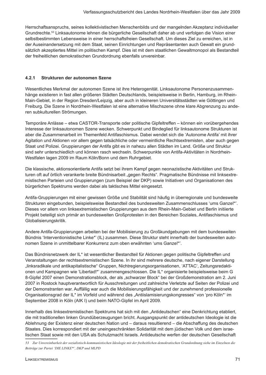 Seite 72 des Verfassungsschutzbericht 2009 Nordrhein-Westfalen
