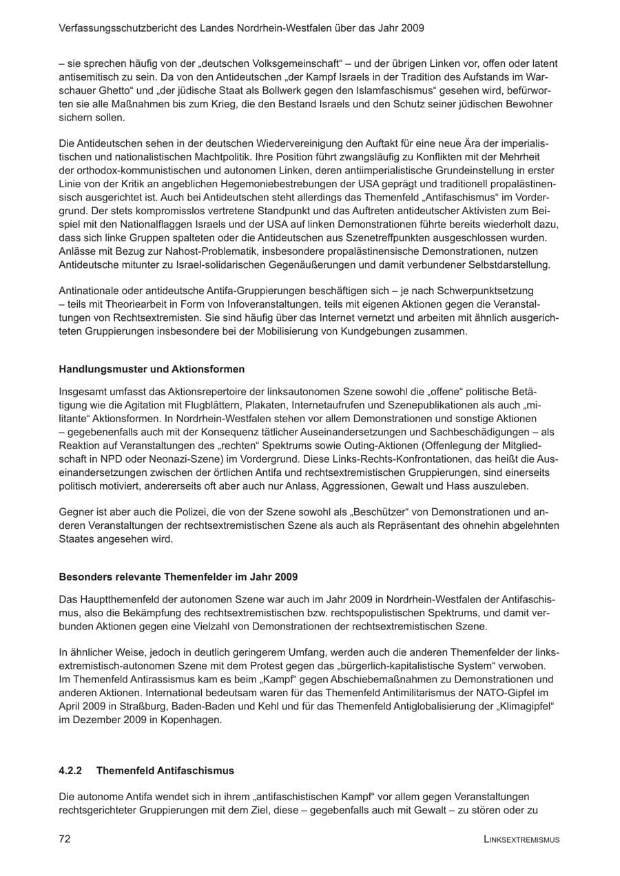 Seite 73 des Verfassungsschutzbericht 2009 Nordrhein-Westfalen