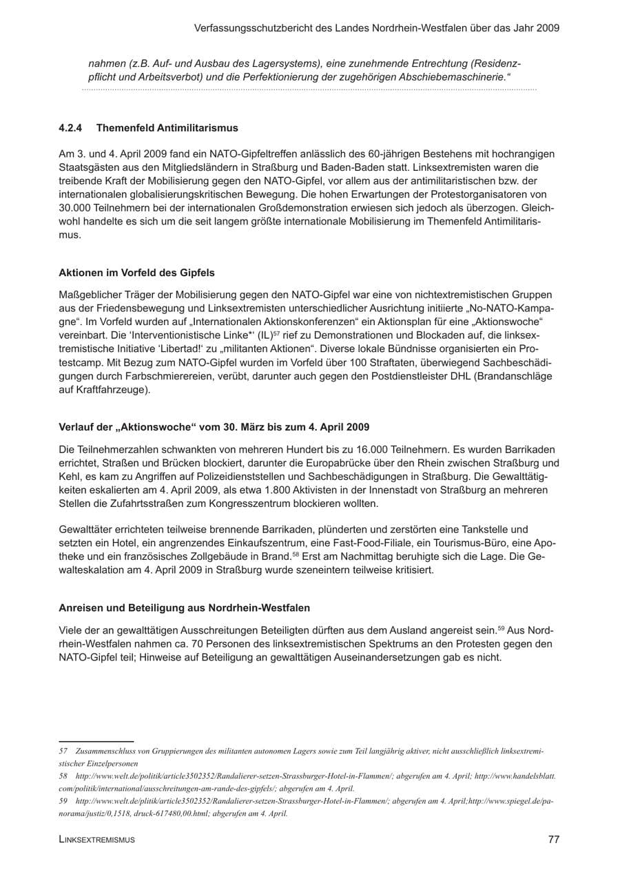 Seite 78 des Verfassungsschutzbericht 2009 Nordrhein-Westfalen