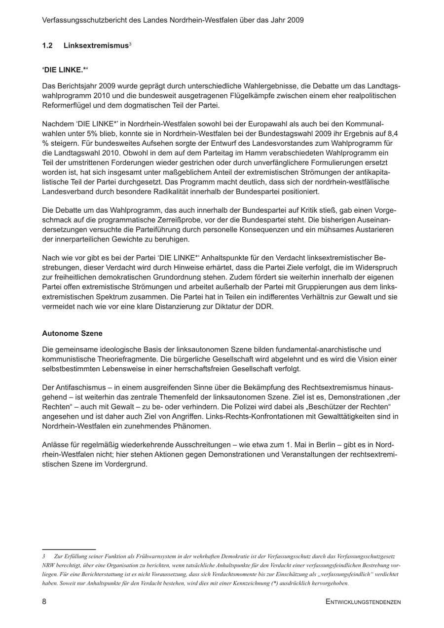 Seite 9 des Verfassungsschutzbericht 2009 Nordrhein-Westfalen