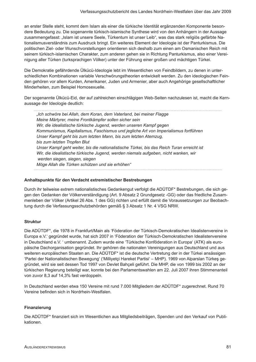 Seite 82 des Verfassungsschutzbericht 2009 Nordrhein-Westfalen