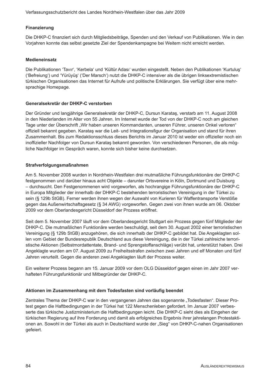 Seite 85 des Verfassungsschutzbericht 2009 Nordrhein-Westfalen