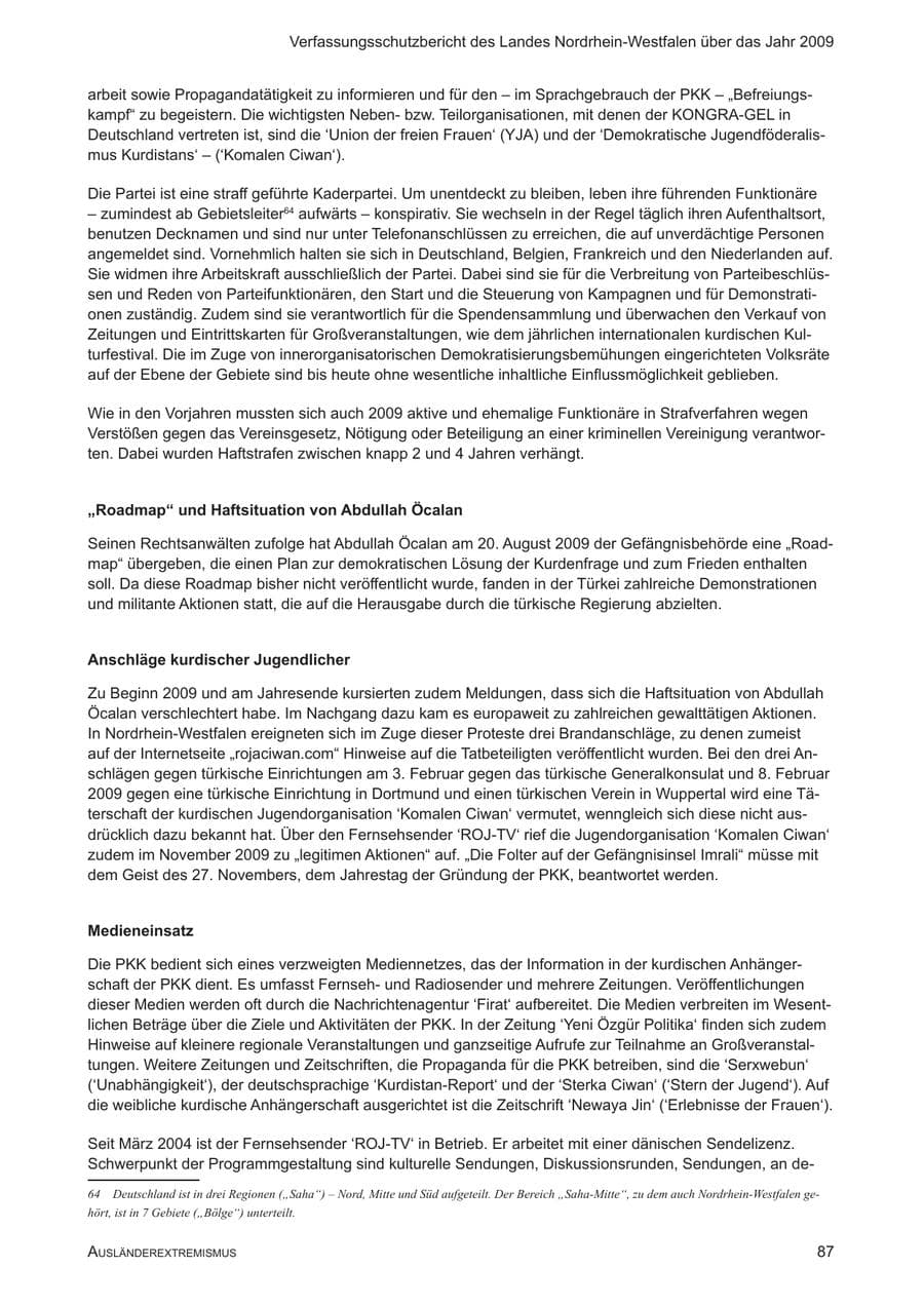 Seite 88 des Verfassungsschutzbericht 2009 Nordrhein-Westfalen