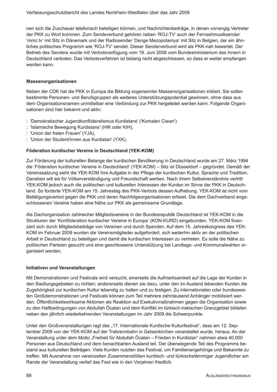 Seite 89 des Verfassungsschutzbericht 2009 Nordrhein-Westfalen