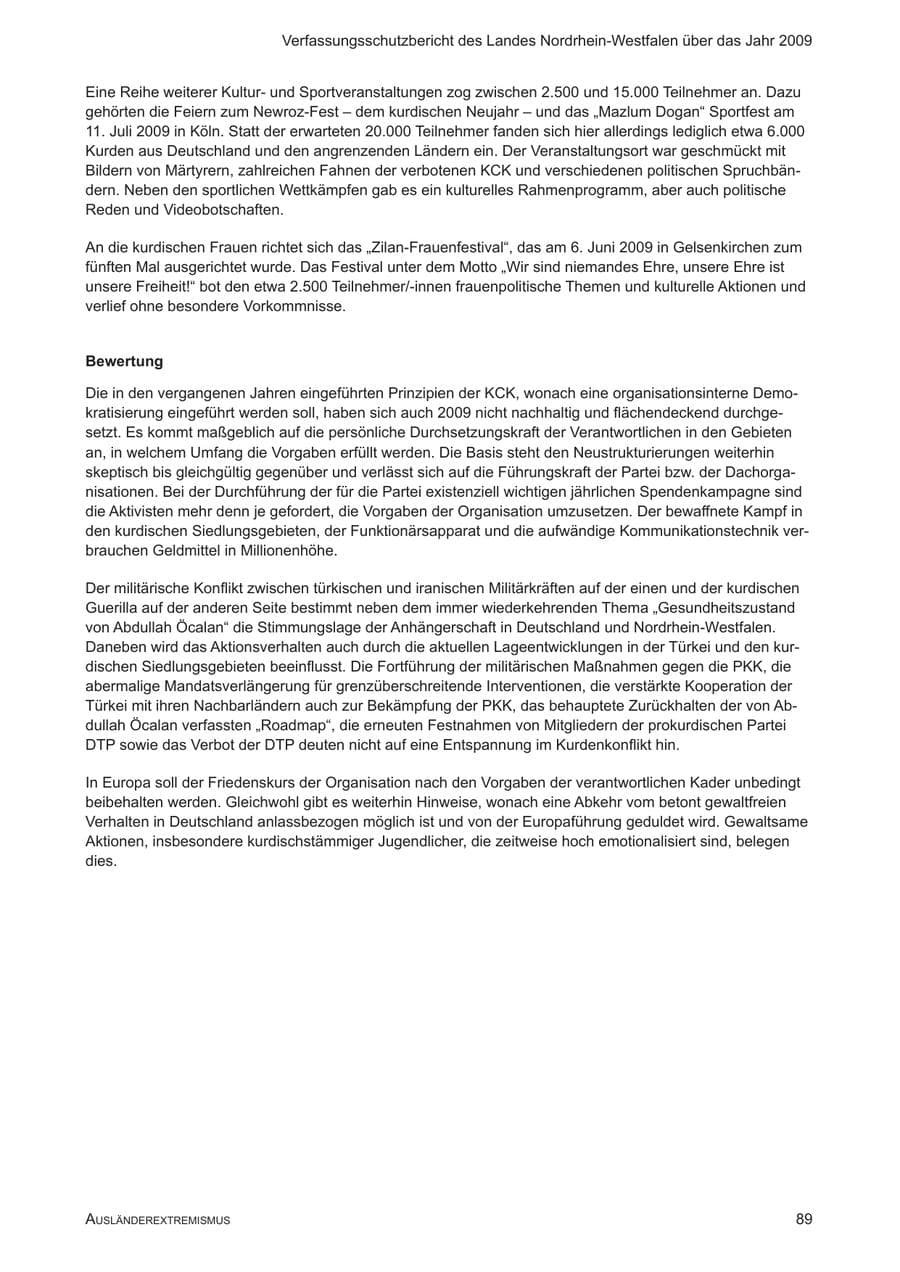 Seite 90 des Verfassungsschutzbericht 2009 Nordrhein-Westfalen