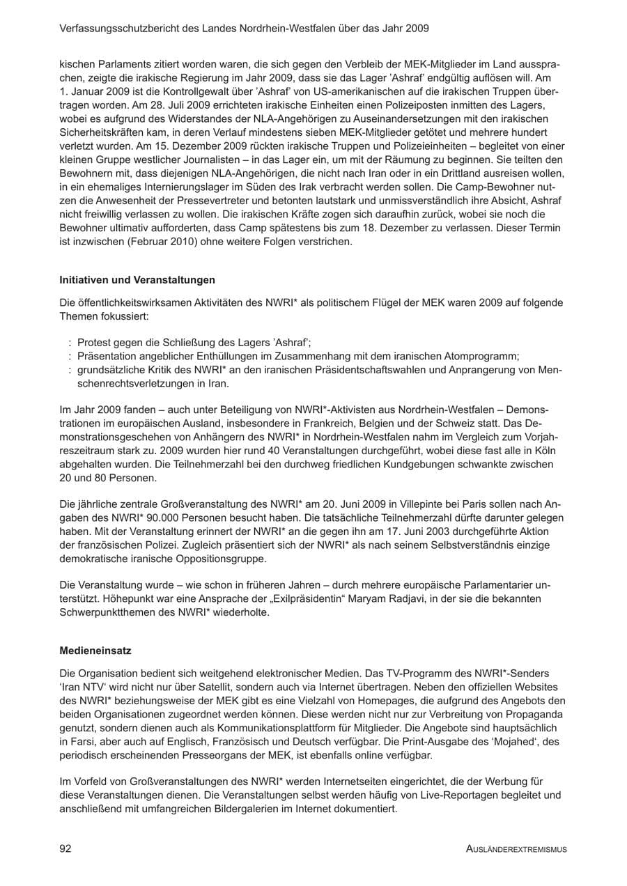 Seite 93 des Verfassungsschutzbericht 2009 Nordrhein-Westfalen