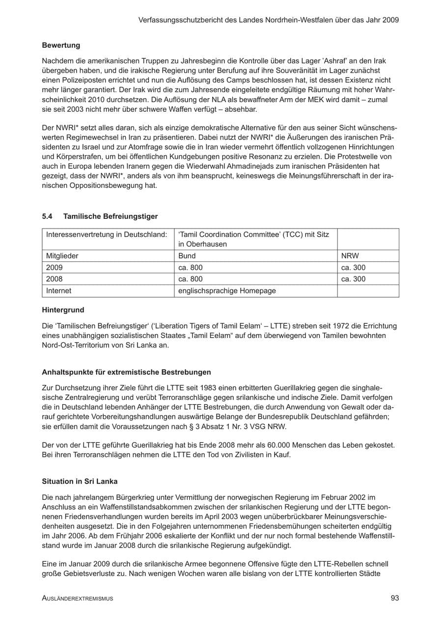 Seite 94 des Verfassungsschutzbericht 2009 Nordrhein-Westfalen