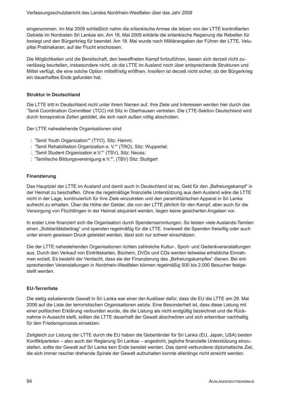 Seite 95 des Verfassungsschutzbericht 2009 Nordrhein-Westfalen
