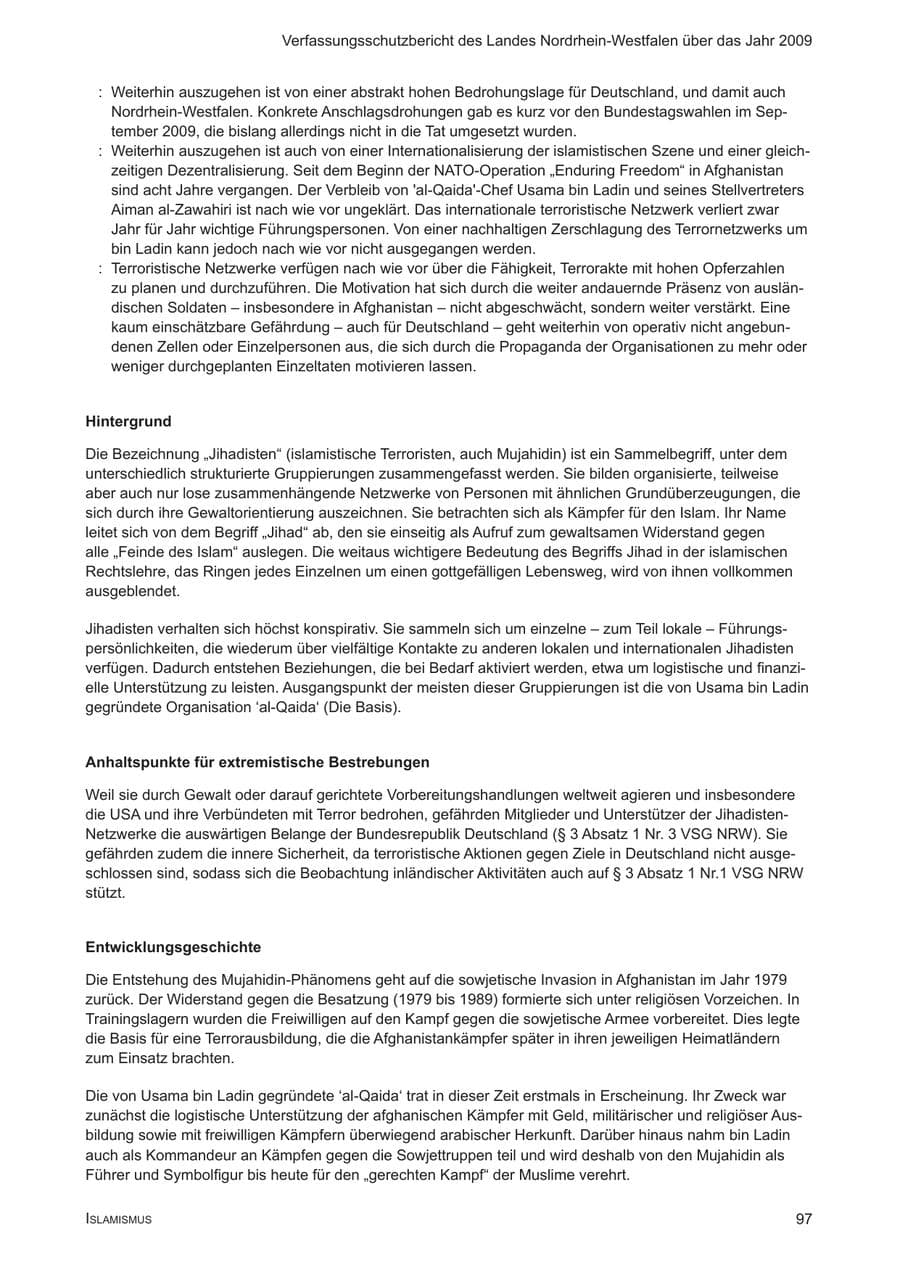 Seite 98 des Verfassungsschutzbericht 2009 Nordrhein-Westfalen