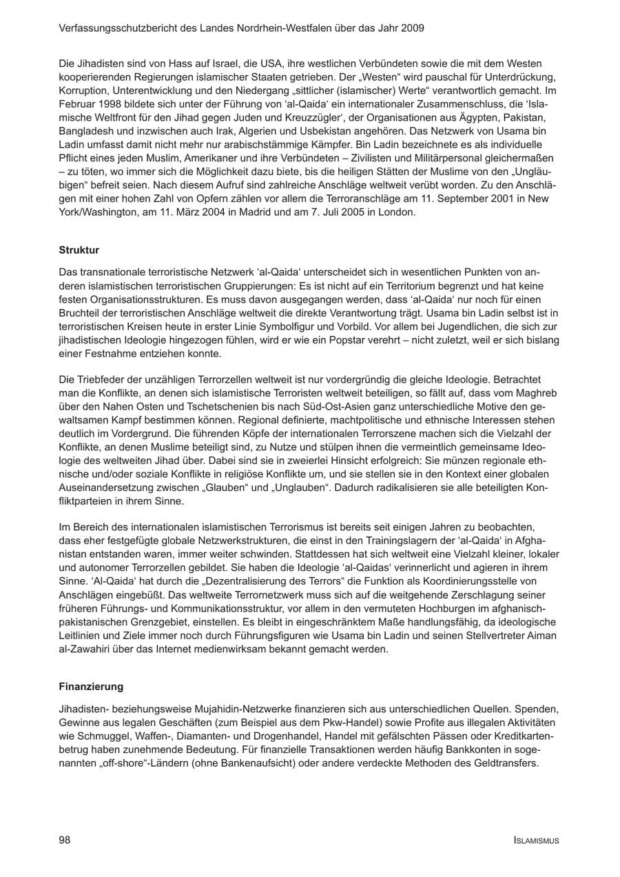 Seite 99 des Verfassungsschutzbericht 2009 Nordrhein-Westfalen