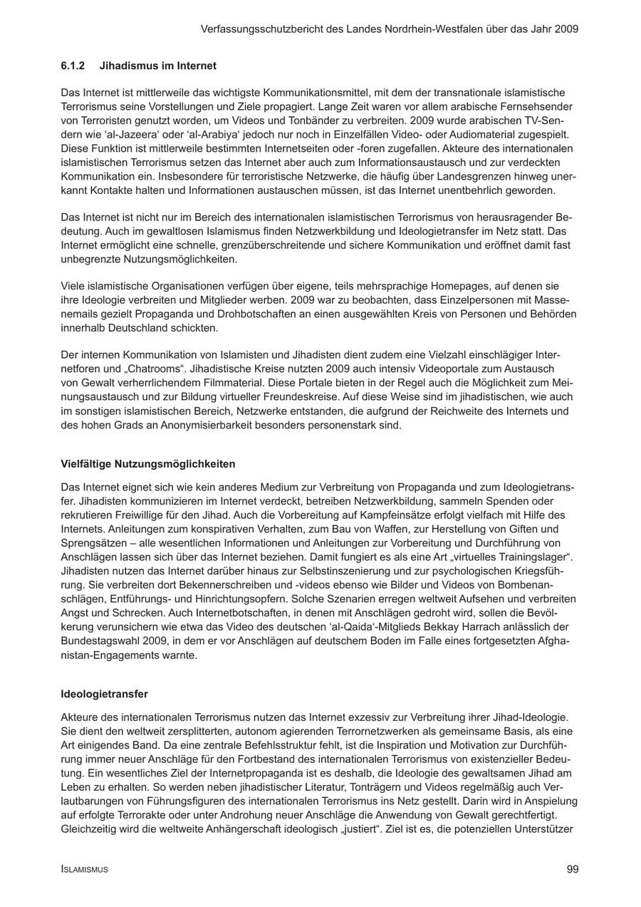 Seite 100 des Verfassungsschutzbericht 2009 Nordrhein-Westfalen